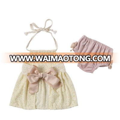 Open back lace stain cotton romper baby cloth set