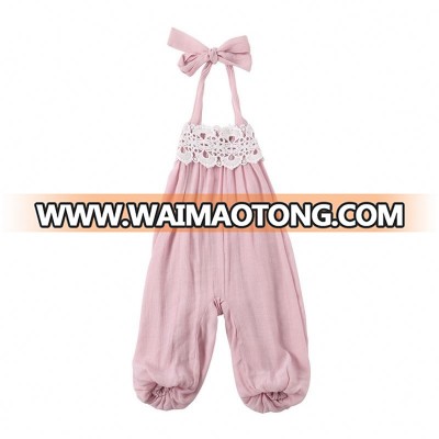 Baby suspender pink eco-friendly polyester rompers boys and girls solid color jumpsuit